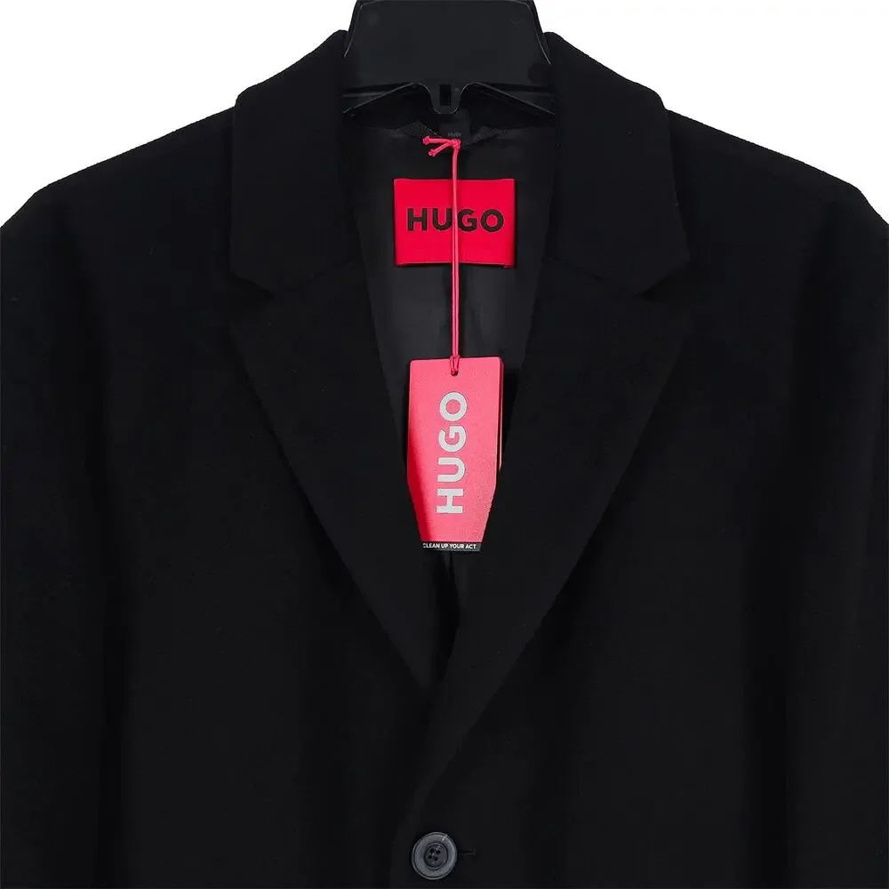Hugo Boss Mens Migor Slim Fit Overcoat 42R Black Solid Cashmere NWT